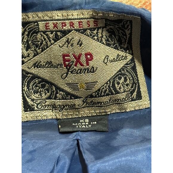 VTG Express Knit Blazer Aztec Wool Stripe Italy Lined Womens XS Blue Orange Y2K - Picture 2 of 11